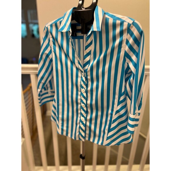 Foxcroft Women’s Heritage Non-Iron 100% Cotton 3/4 Sleeve Button Down Shirt  12P - Picture 2 of 9